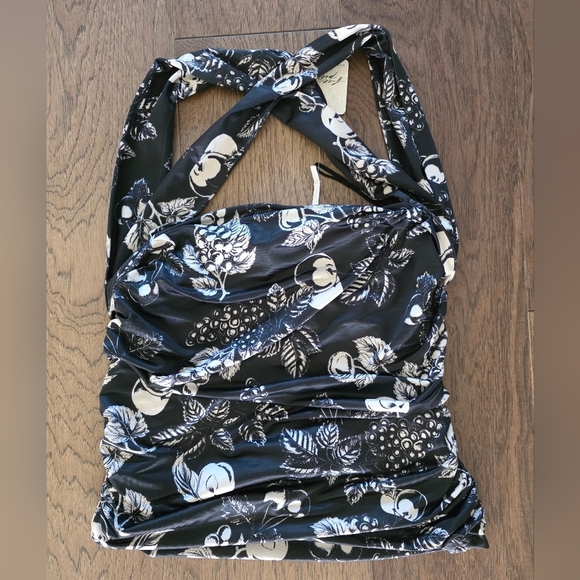 Free People Tommie Black And White Floral Knit Top Size Small - Picture 3 of 7